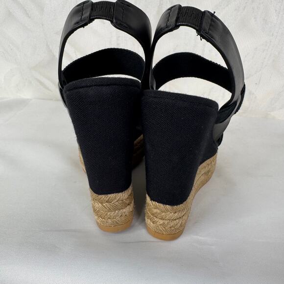 Tory Burch Black 2 Band Canvas Wedge Sandals Size 7 - Picture 5 of 12